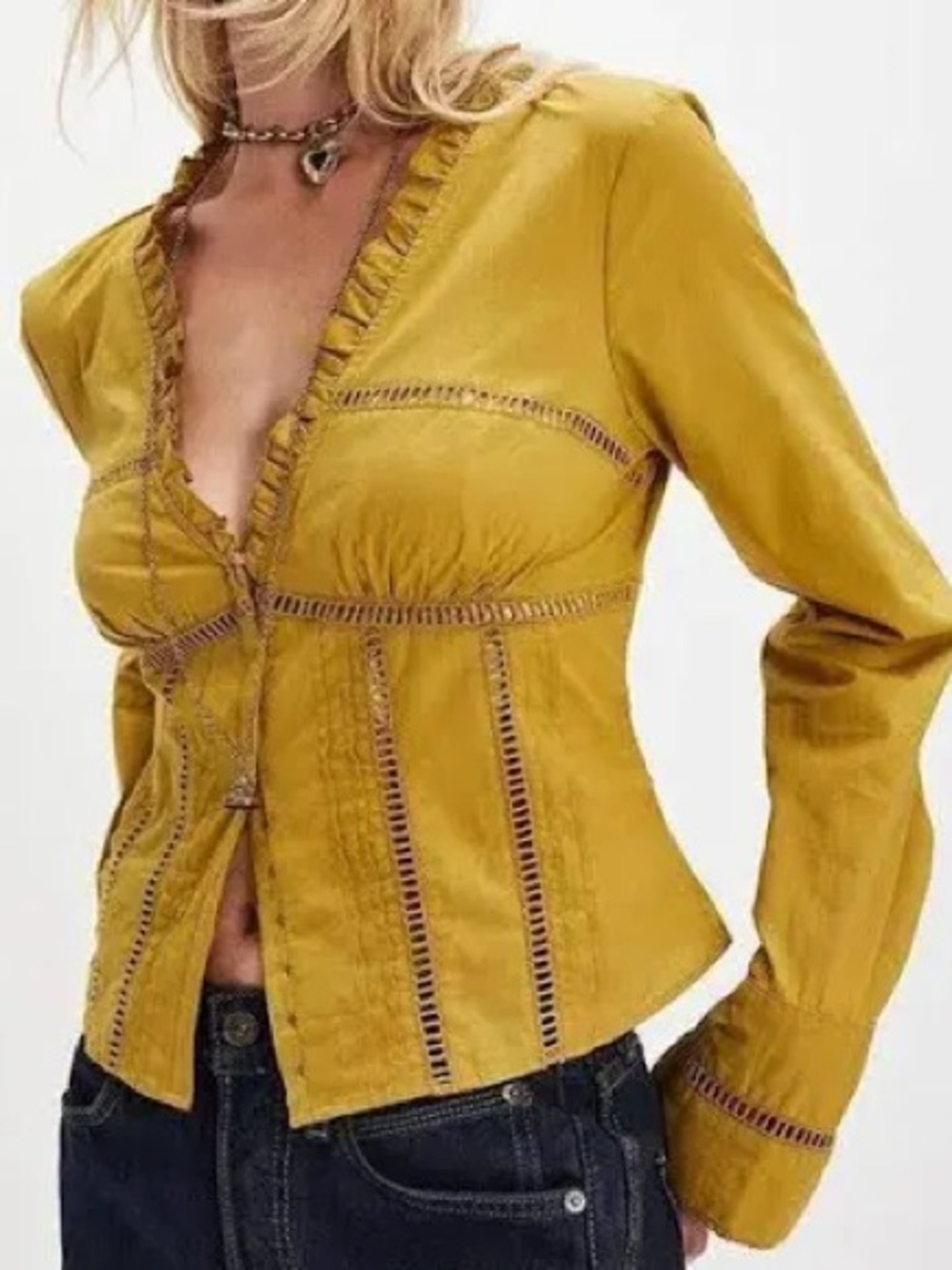 Free People Frankie Corset Ruffle-Trim Button Top